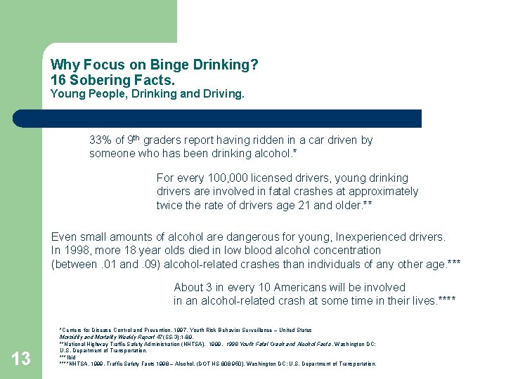 Why Focus on Binge Drinking? 16 Sobering Facts. Young People, Drinking and Driving. 33%