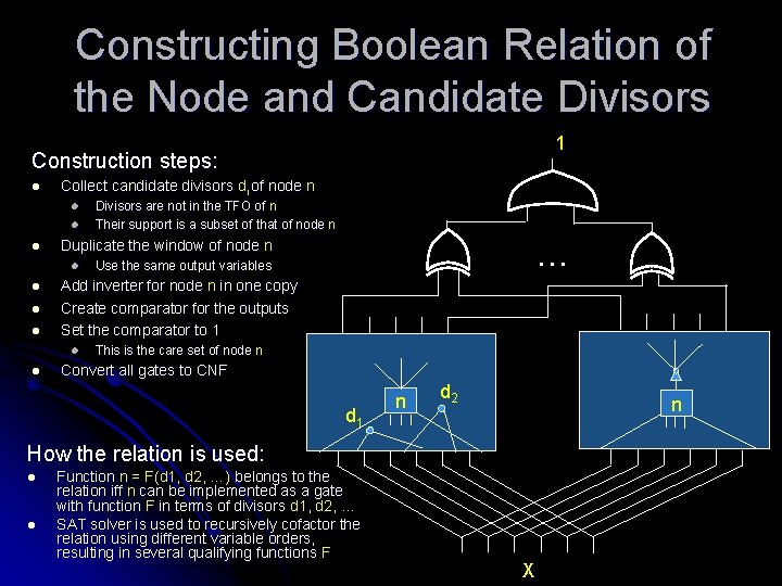 Constructing Boolean Relation of the Node and Candidate Divisors 1 Construction steps: l Collect