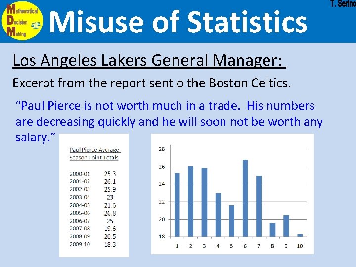 Misuse of Statistics Los Angeles Lakers General Manager: Excerpt from the report sent o Misuse of Statistics Los Angeles Lakers General Manager: Excerpt from the report sent o