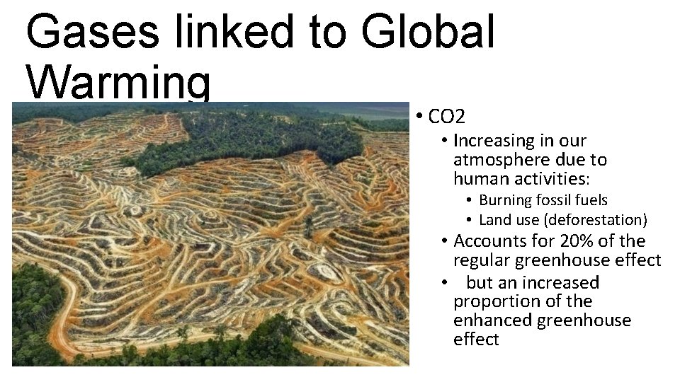Gases linked to Global Warming • CO 2 • Increasing in our atmosphere due