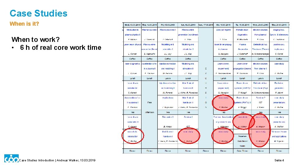 Case Studies When is it? When to work? • 6 h of real core