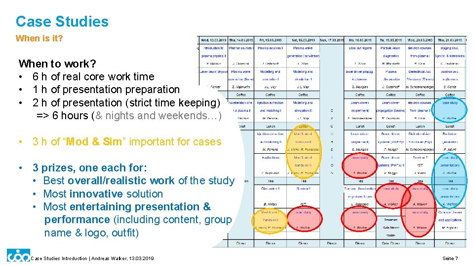 Case Studies When is it? When to work? • 6 h of real core