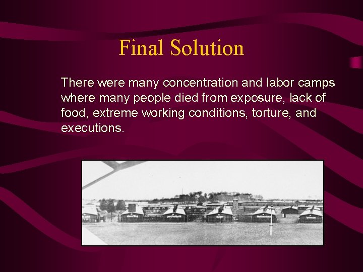 Final Solution There were many concentration and labor camps where many people died from