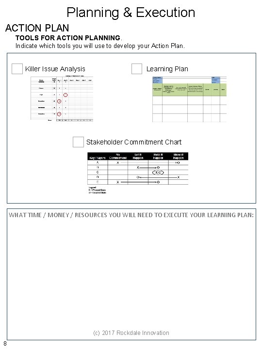 Planning & Execution ACTION PLAN TOOLS FOR ACTION PLANNING. Indicate which tools you will