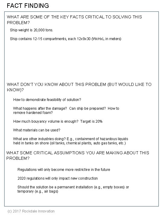 FACT FINDING WHAT ARE SOME OF THE KEY FACTS CRITICAL TO SOLVING THIS PROBLEM?