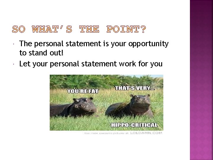  The personal statement is your opportunity to stand out! Let your personal statement