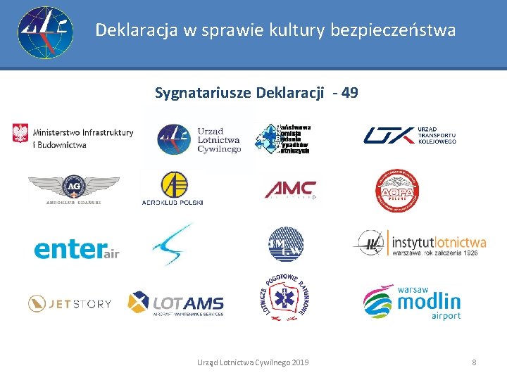 Deklaracja w sprawie kultury bezpieczeństwa Sygnatariusze Deklaracji - 49 Urząd Lotnictwa Cywilnego 2019 8