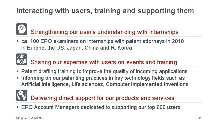 Interacting with users, training and supporting them Strengthening our user's understanding with internships §