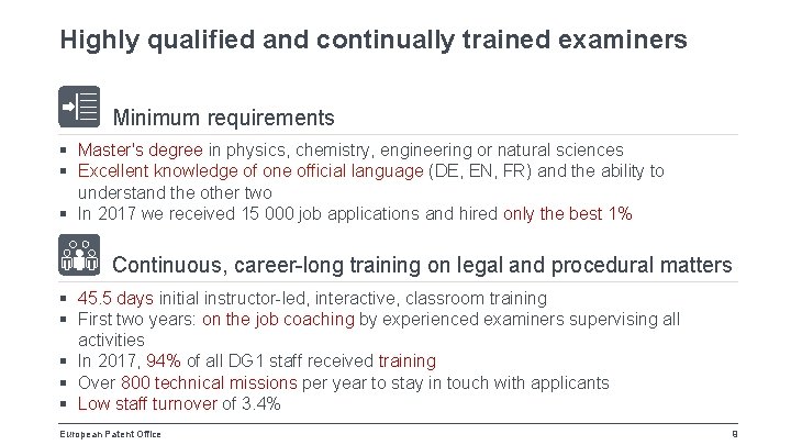 Highly qualified and continually trained examiners Minimum requirements § Master's degree in physics, chemistry,