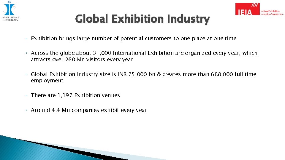 Global Exhibition Industry ◦ Exhibition brings large number of potential customers to one place