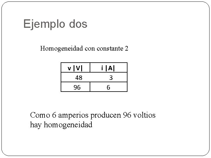 Ejemplo dos Homogeneidad constante 2 v |V| 48 96 i |A| 3 6 Como