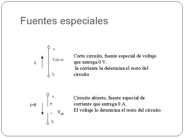 Fuentes especiales Corto circuito, fuente especial de voltaje que entrega 0 V. la corriente