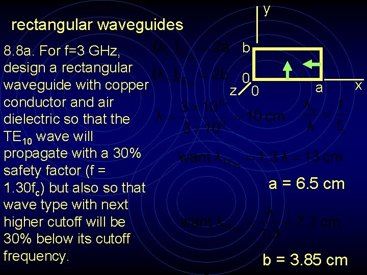 y rectangular waveguides 8. 8 a. For f=3 GHz, design a rectangular waveguide with