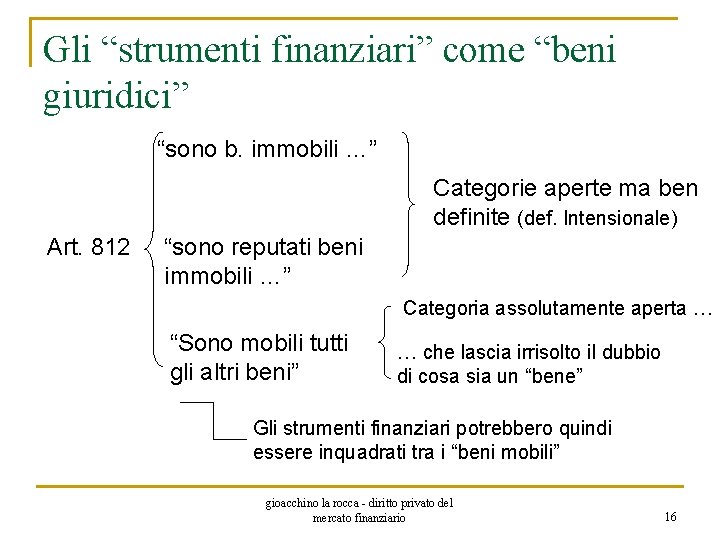 Gli “strumenti finanziari” come “beni giuridici” “sono b. immobili …” Categorie aperte ma ben