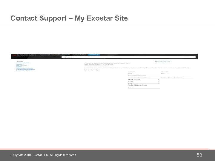 Contact Support – My Exostar Site Copyright 2019 Exostar LLC. All Rights Reserved. 58