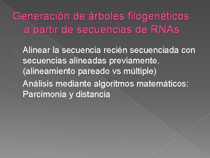 Generación de árboles filogenéticos a partir de secuencias de RNAs Alinear la secuencia recién