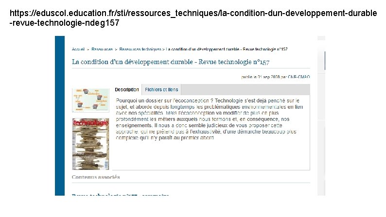 https: //eduscol. education. fr/sti/ressources_techniques/la-condition-dun-developpement-durable -revue-technologie-ndeg 157 