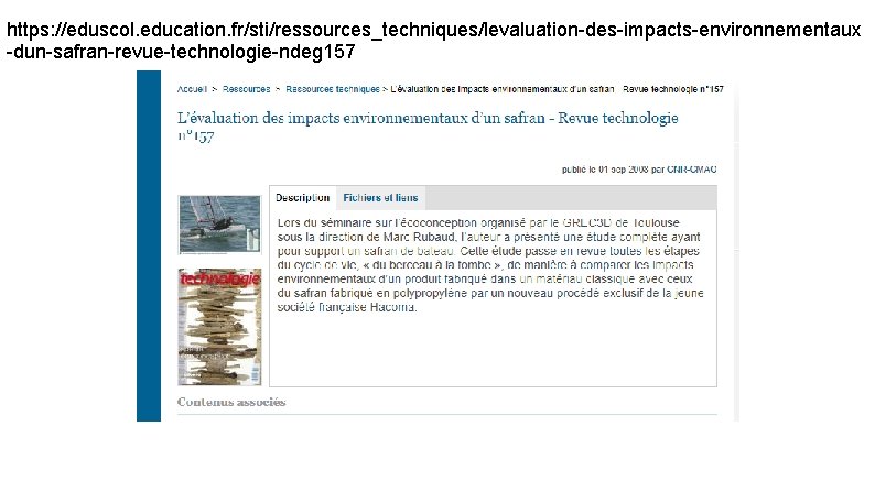 https: //eduscol. education. fr/sti/ressources_techniques/levaluation-des-impacts-environnementaux -dun-safran-revue-technologie-ndeg 157 