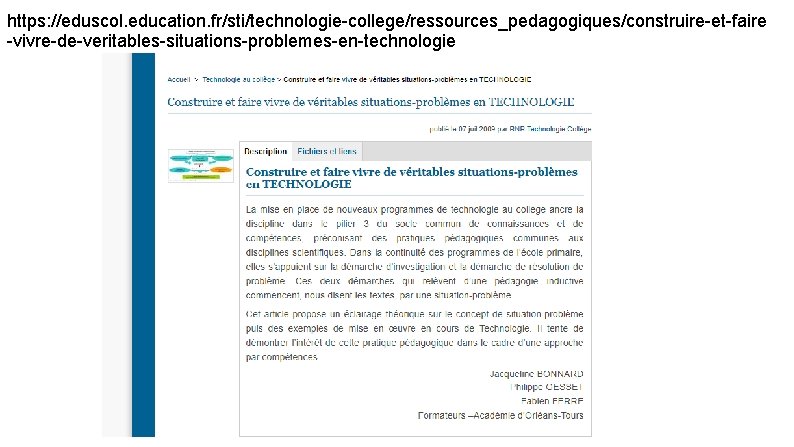 https: //eduscol. education. fr/sti/technologie-college/ressources_pedagogiques/construire-et-faire -vivre-de-veritables-situations-problemes-en-technologie 