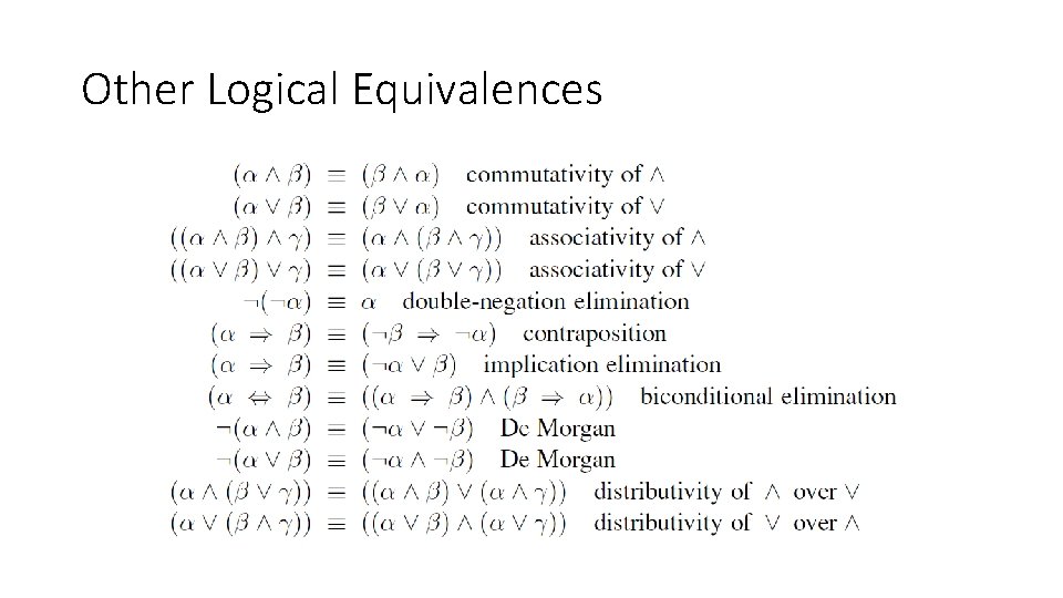 Other Logical Equivalences 