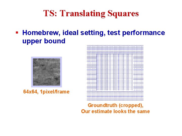 TS: Translating Squares § Homebrew, ideal setting, test performance upper bound 64 x 64,