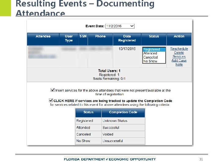 Resulting Events – Documenting Attendance 31 