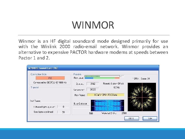 WINMOR Winmor is an HF digital soundcard mode designed primarily for use with the