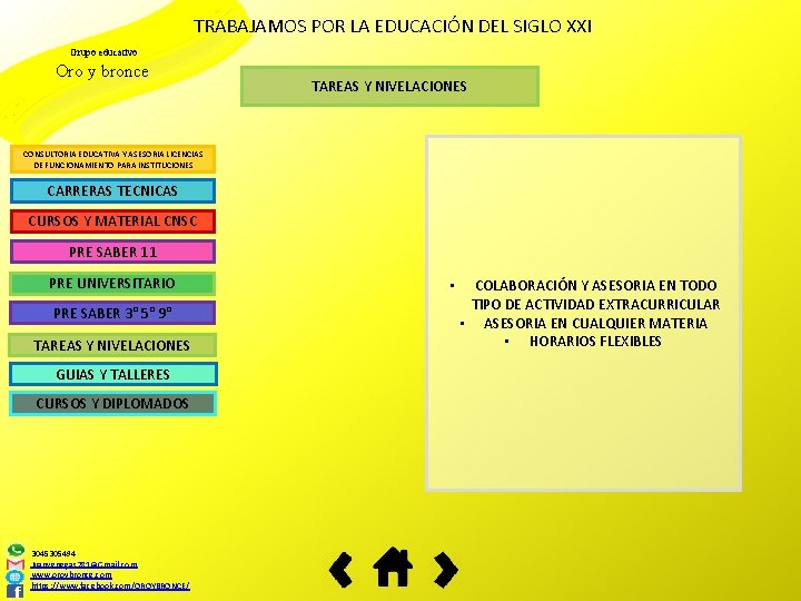 TRABAJAMOS POR LA EDUCACIÓN DEL SIGLO XXI Grupo educativo Oro y bronce TAREAS Y