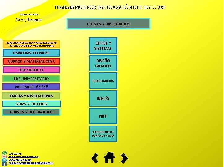 TRABAJAMOS POR LA EDUCACIÓN DEL SIGLO XXI Grupo educativo Oro y bronce CONSULTORIA EDUCATIVA