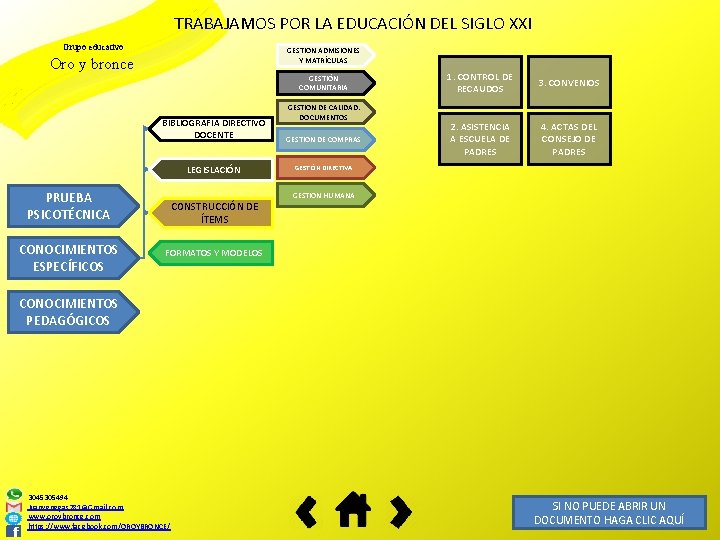 TRABAJAMOS POR LA EDUCACIÓN DEL SIGLO XXI Grupo educativo GESTION ADMISIONES Y MATRÍCULAS Oro