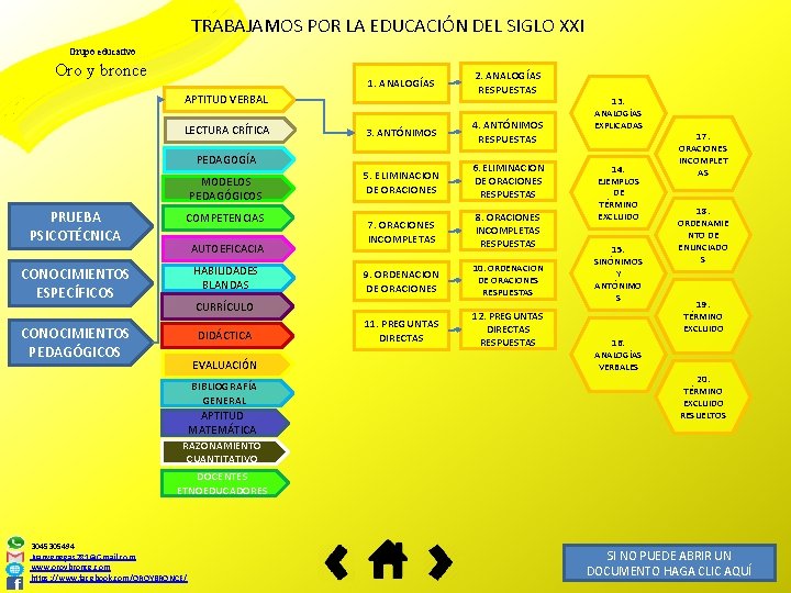 TRABAJAMOS POR LA EDUCACIÓN DEL SIGLO XXI Grupo educativo Oro y bronce 1. ANALOGÍAS