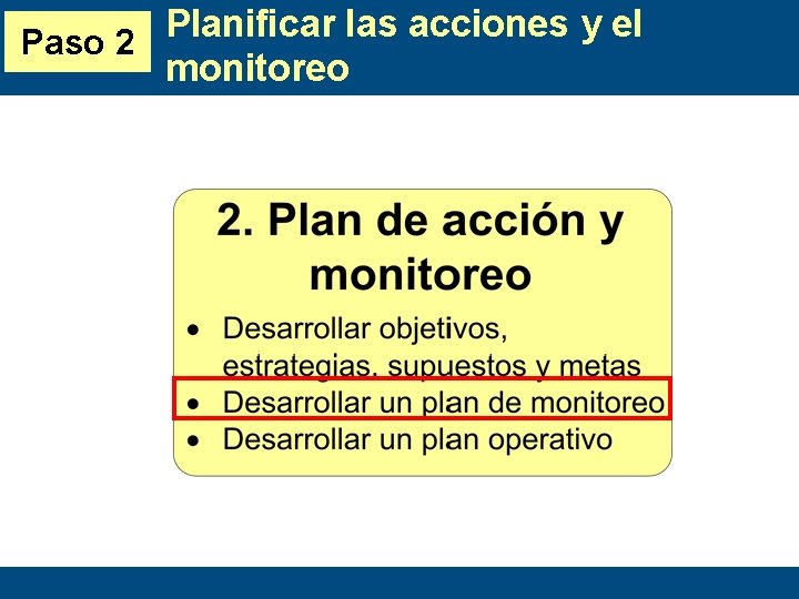 Planificar las acciones y el Paso 2 monitoreo 