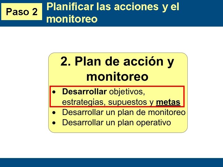 Planificar las acciones y el Paso 2 monitoreo 