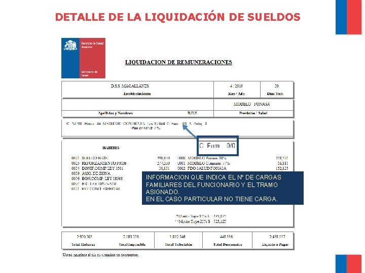 DETALLE DE LA LIQUIDACIÓN DE SUELDOS INFORMACION QUE INDICA EL Nº DE CARGAS FAMILIARES