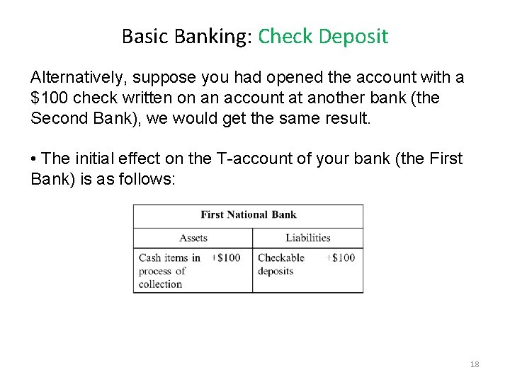 Basic Banking: Check Deposit Alternatively, suppose you had opened the account with a $100