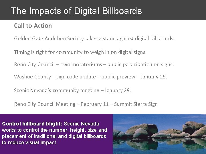 The Impacts of Digital Billboards Call to Action Golden Gate Audubon Society takes a