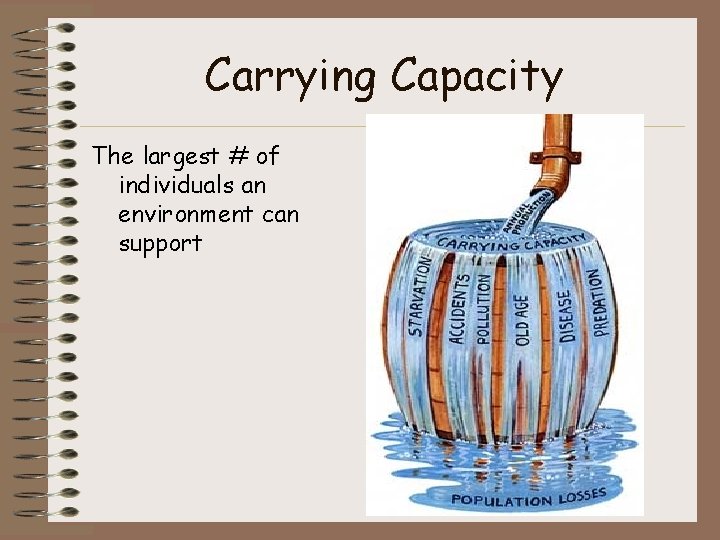Carrying Capacity The largest # of individuals an environment can support 