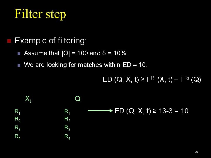Filter step Example of filtering: Assume that |Q| = 100 and δ = 10%.