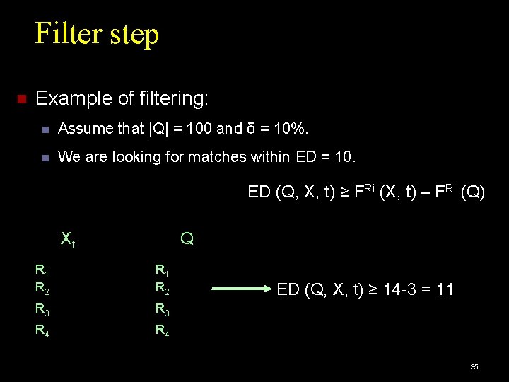 Filter step Example of filtering: Assume that |Q| = 100 and δ = 10%.