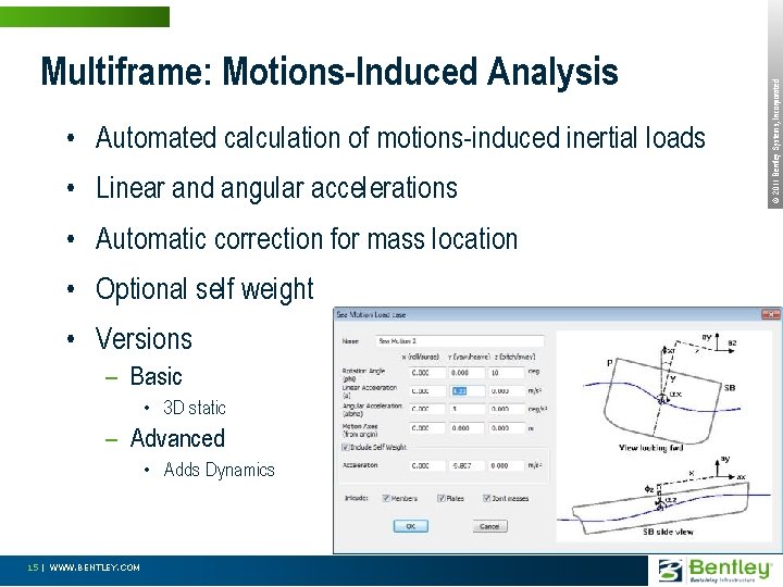  • Automated calculation of motions-induced inertial loads • Linear and angular accelerations •