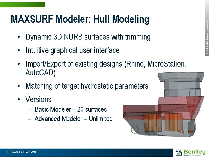  • Dynamic 3 D NURB surfaces with trimming • Intuitive graphical user interface