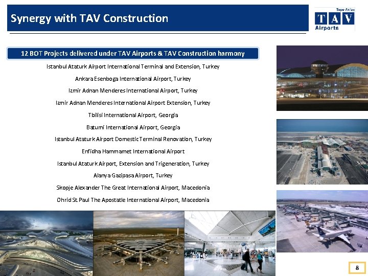 Synergy with TAV Construction 12 BOT Projects delivered under TAV Airports & TAV Construction