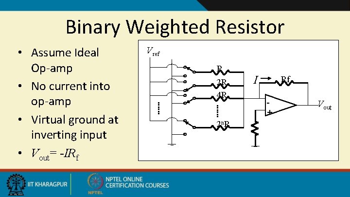 Binary Weighted Resistor • Assume Ideal Op-amp • No current into op-amp • Virtual