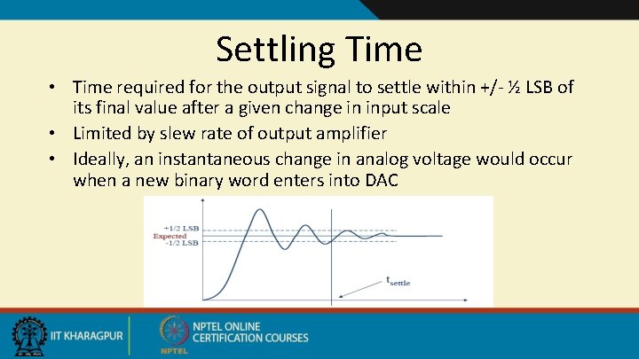 Settling Time • Time required for the output signal to settle within +/- ½