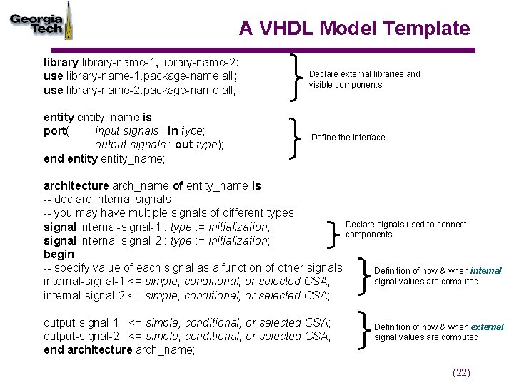 A VHDL Model Template library-name-1, library-name-2; use library-name-1. package-name. all; use library-name-2. package-name. all;