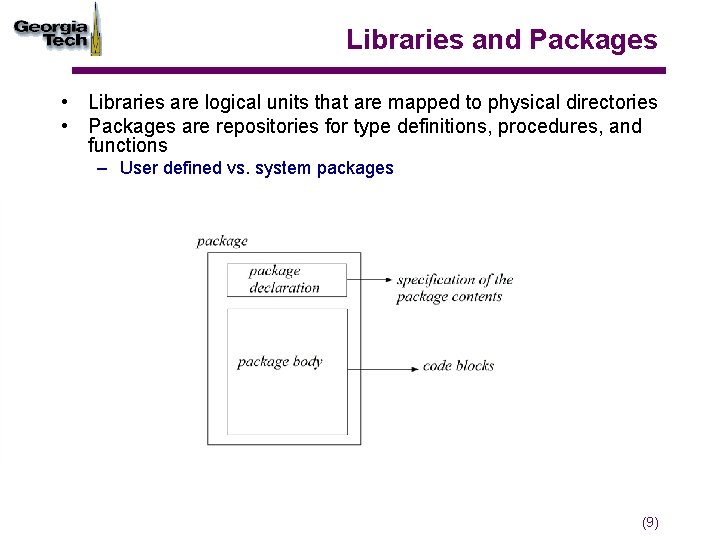 Libraries and Packages • Libraries are logical units that are mapped to physical directories