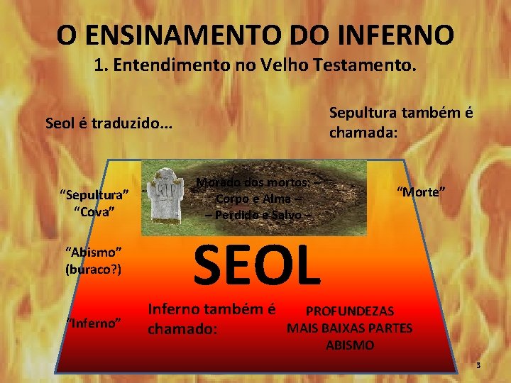 O ENSINAMENTO DO INFERNO 1. Entendimento no Velho Testamento. Sepultura também é chamada: Seol