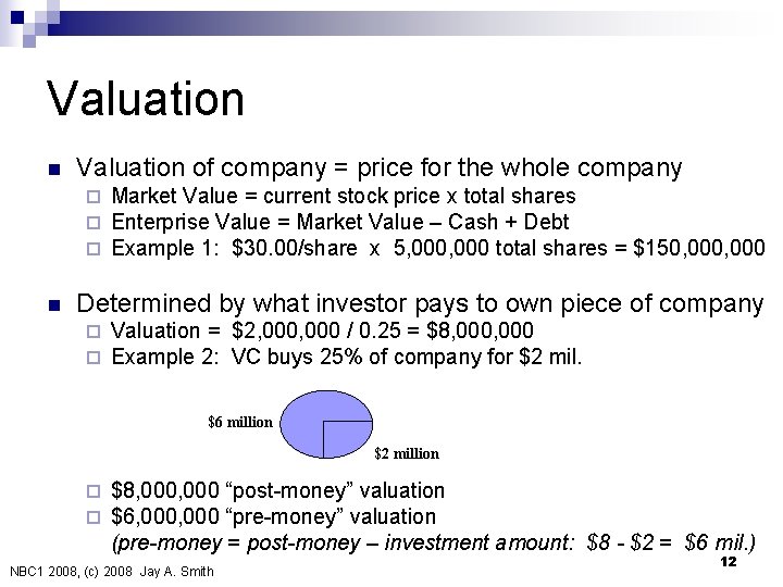 Valuation n Valuation of company = price for the whole company ¨ ¨ ¨