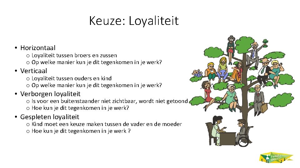 Keuze: Loyaliteit • Horizontaal o Loyaliteit tussen broers en zussen o Op welke manier