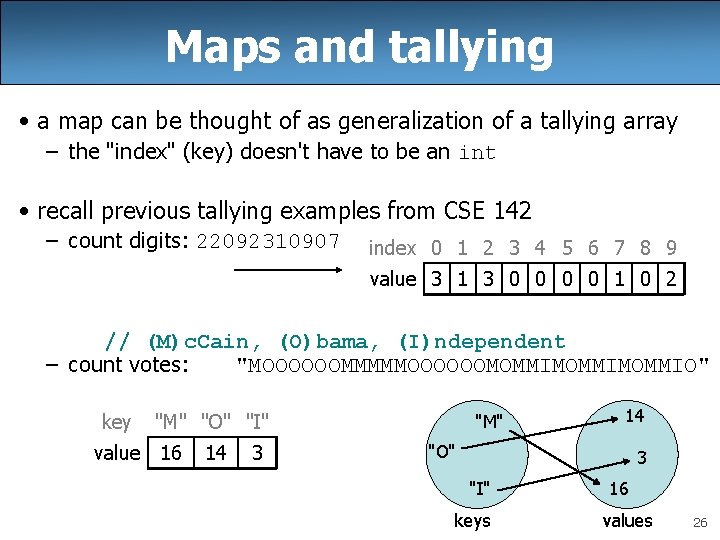 Maps and tallying • a map can be thought of as generalization of a Maps and tallying • a map can be thought of as generalization of a